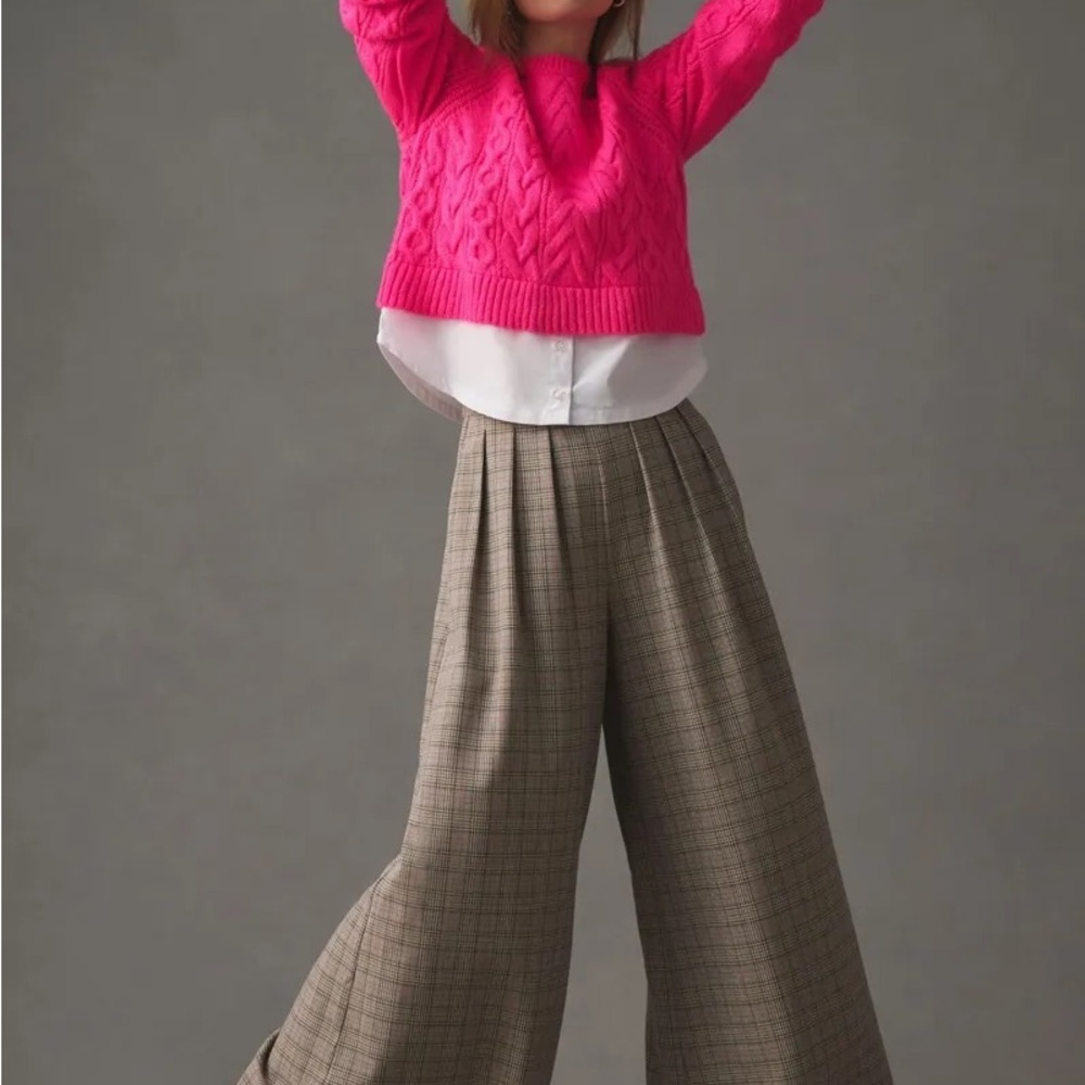 Maeve cable knit sweater and white button down combo